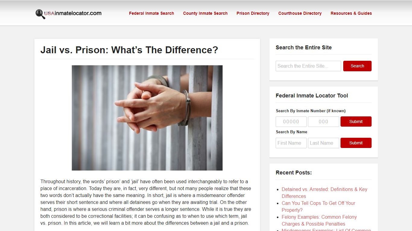 Jail vs. Prison: What’s The Difference? - USA Inmate Locator